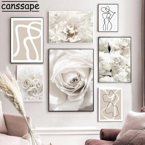 Peony Flower Wall Art Print Minimalist Poster Abstract Nude Prints Line Drawing Paintings Modern Pictures Living Room Decor