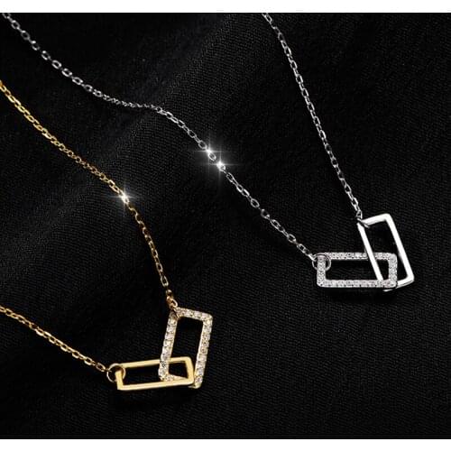 925 Sterling Silver Interlocking Double Ring Paper Clip Charm Necklace for Women Clavicle Necklace Wedding Jewelry S-N698