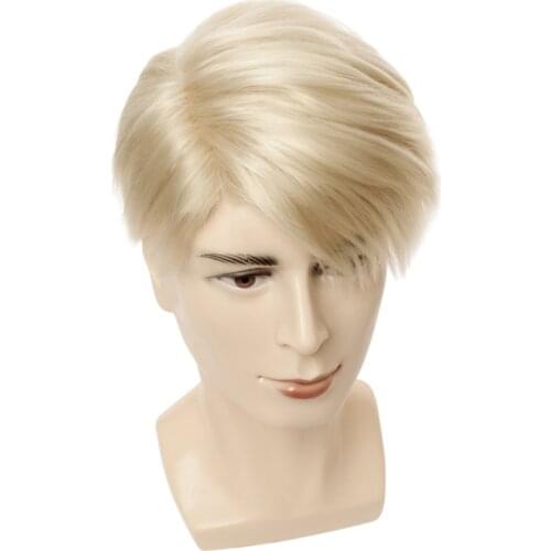 Short Blonde Wigs Men Synthetic Wig Male Straight Side Parting High Temperature Fiber