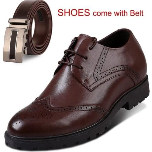 New Mens Brogue Derby Formal Dress Shoes Height Increasing Elevator Shoes for Wedding Party Wear Come With one Free Belt