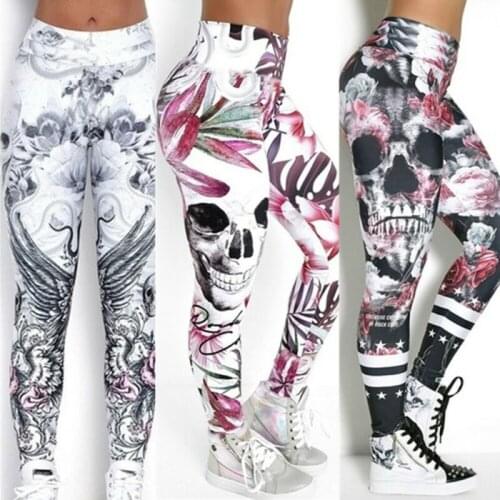 Brand New Womens Yoga Pants Sport Skull Printed Skinny High Waisted Fitness Ladies Slim Yoga Long Print Pants Fashion Hot 2019