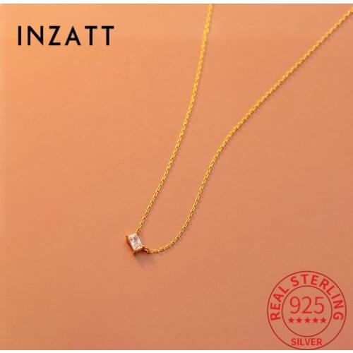 INZATT Real 925 Sterling Silver Rectangle Zircon Choker Necklace For Fashion Women Punk Fine Jewelry Accessories Drop Shipping