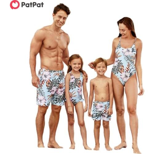 PatPat New Summer Floral Print Matching Light Blue Family Swimsuits Swimwear Family Look Family Matching Clothing