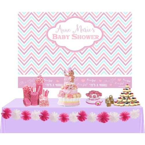 Custom Baby Shower Pink Chevron Birthday backgrounds High quality Computer print party photo backdrop