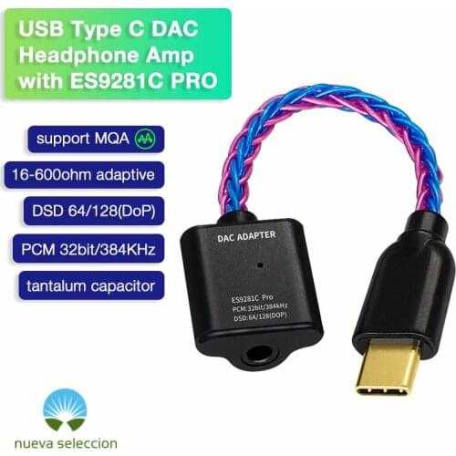 Portable DAC USB C Amp MQA Amplifier for Audiophiles Headphone Amp DAC Dongle 32bit ESS ES9281C PRO DSD128 for Android, Win10