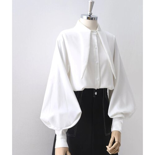 Spring New Women White Shirts Lantern Sleeved Loose Office Lady Elegant All Match Outwear Coats Tops