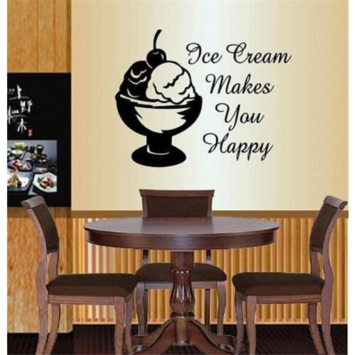 Self-adhesive Ice Cream Makes You Happy Phrase Quote Wall Vinyl Decal Home Decor Art Sticker Kitchen Café Ice Cream Truck Q221