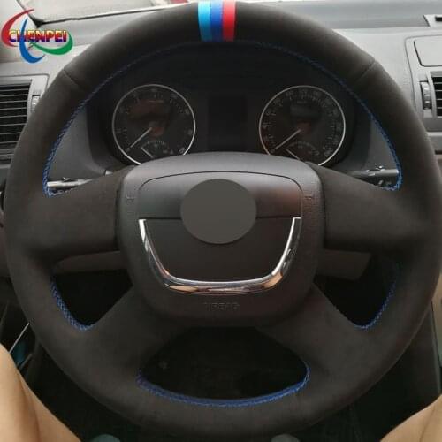 DIY Black Suede Car Steering Wheel Cover For Skoda Octavia Yeti Superb 2008-2013 Citigo Roomster Fabia 2009-2012 Car Accessories