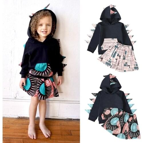Infant Baby Girl Long-sleeved Sweatshirt Spring Autumn Hooded Coats Printing Skirts 2Pcs Clothes Spring Fall Baby Outfts