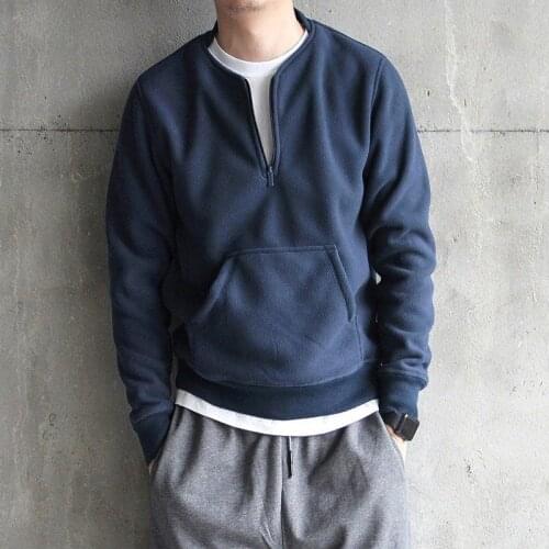 Japanese Retro Thickened Double-Sided Fleece Polar Fleece Jacket Men Kangaroo Pocket plus Fleece Men Pullover