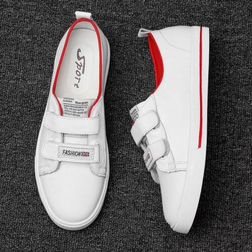 High Quality Luxury Mens Skateboard Shoes Hook And Loop Fastener White Shoes Man Fashion Flat Leisure Walking Casual Shoes Men