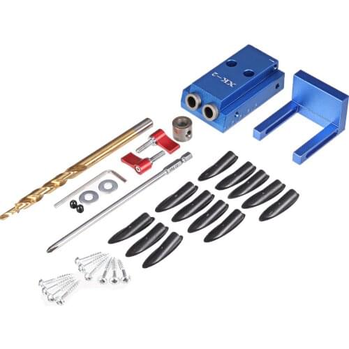 XK-2 Aluminum Alloy Pocket Hole Jig System Woodworking Drill Guide with Toggle Clamp 9.5mm Step Drill Bits