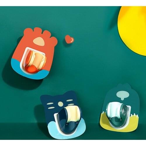 Green PVC Cute Cartoon Shape Storage Rack Shower Holder Punch-free Wide Angle ABS Wall Mount Self Adhesive Shower Stand For Home
