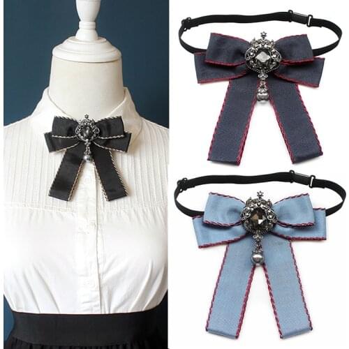 Womens Bow Tie White Shirt Professional Collar Flower Korean College Style Student Uniform Crystal Bowtie 11*12cm