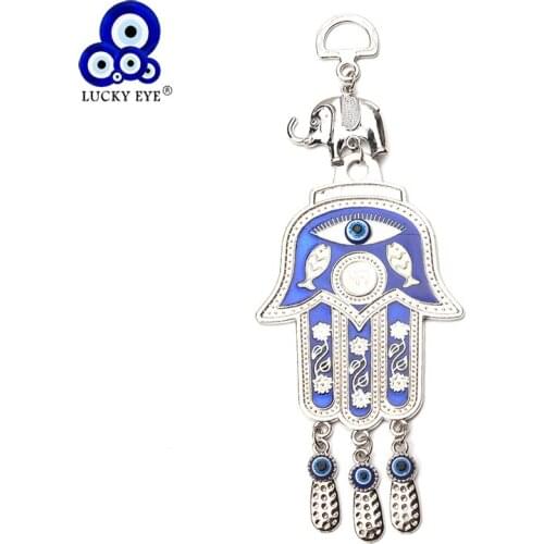 1pc Fashion Evil Eye Fatima Wall Hanging Elephant Tassel Pendant Keychain Hamsa Hand Key Chain Home Decoration 16cm
