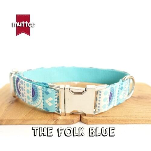 10pcs/lot MUTTCO wholesale high quality handmade fashionable sapphire dog collar THE FOLK BLUE soft dog collars 5 sizes UDC023
