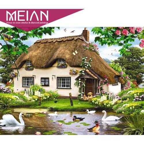 2020 Diamond Painting Cross Stitch Landscape Diamond Embroidery Village Full Round Diamond Mosaic Picture Of Rhinestones