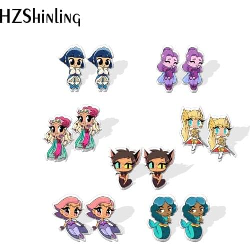 2021 Cartoon Acrylic Stud Earrings she-ra-catra-header Pattern Resin Epoxy Ear Jewelry