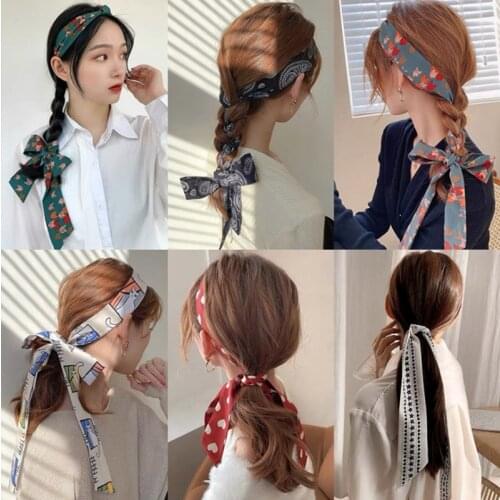 2021 New Headband Female Tying Hair Silk Scarf Ribbon Headdress Head Rope Streamer French Turban Hair Tie