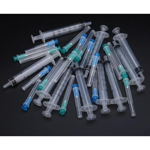 30pcs/set New 3 Types Syringes 3ml Syringe Green 21G Drawing Needles Blue 23G Injection Needles for Industrial Use