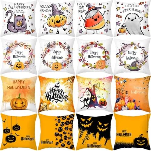 45*45cm Halloween Cotton Sofa Cushion Cartoon Pumpkin Pillowcase Throw Pillow Car Couch Decoration Cushion Cover For Living Room