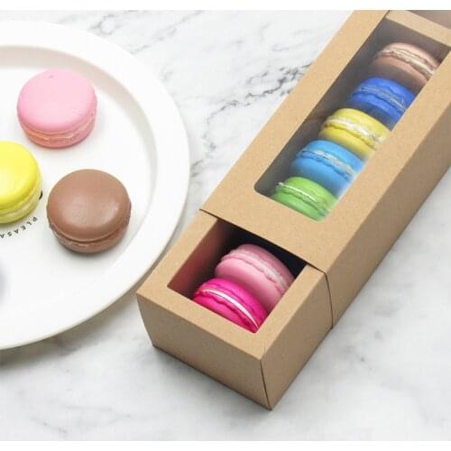 500Piece Kraft Paper Macaron Cookie Boxes With Windows Kraft White Board Paper Gift Cases Home Holiday Party Supplies Containers