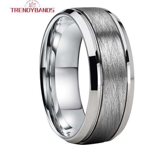 8MM Sandblasted Tungsten Carbide Engagement Rings For Women Men Wedding Band Stepped Beveled Edges Comfort Fit