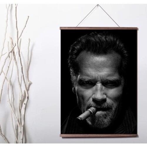 Arnold Schwarzenegger with Cigar Art Canvas poster decoration painting with solid wood hanging scroll
