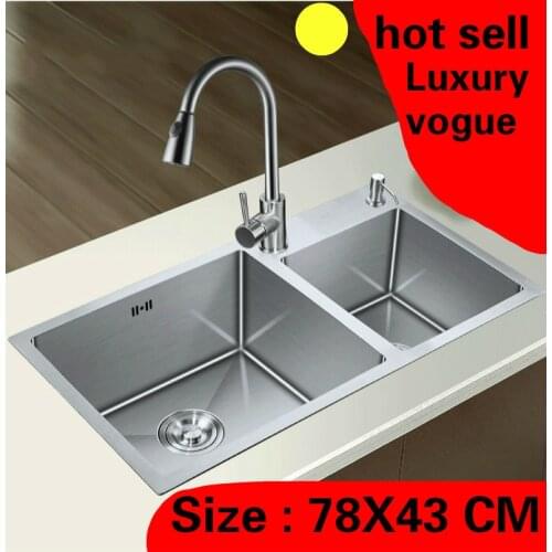 Free shipping Apartment kitchen manual sink double groove do the dishes 304 food grade stainless steel hot sell 780x430 MM