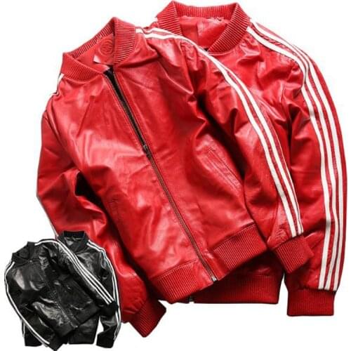 Sheepskin Baseball Jackets Genuine Leather Coat Couples Women Man Real Leather Coat Striped 4XL European and American Style A595