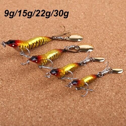 9g 15g 22g 30g Bionic Metal VIB Sequins Hard Bait Shrimp Artificial Crank Bait Wobbler Rotating Sinking Jig Squid Fishing Lure