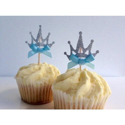 GLITTER blue ribbon crown Cupcake Toppers birthday country Wedding Bridal baby Shower Engagement Party Bachelorette food picks