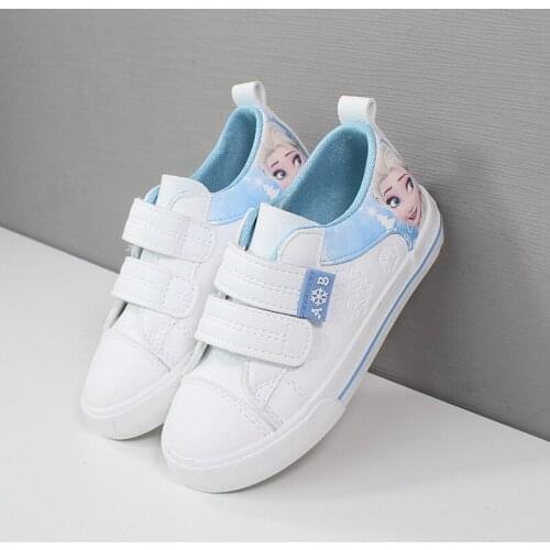 New Disney Frozen Elsa Anna Children Shoes For Girls Flat Soft Leather Kids Sneakers Fashion Queen Princess Baby Casual Shoes
