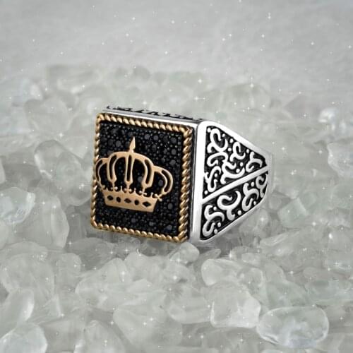 Guaranteed High-quality 925 Sterling Silver CROWN FIGURE ring Jewelry Made in Turkey in a luxurious way for men with gift