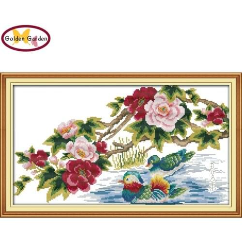GG Mandarin Ducks Playing In The Water Handcraft Joy Sunday Counted Cross Stitch Charts Chinese Cross Stitch Kits for Home Decor