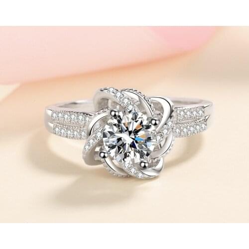 Inbeaut Women 925 Silver Excellent Cut 1 ct D Color Pass Diamond Test Blossom Flower Ring 100% Authentic Moissanite Jewelry