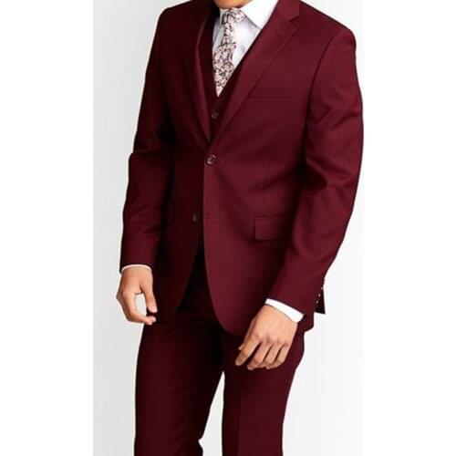 Tailor Made Fashion Handsome Claret Men Suits Slim Fit Groom Tuxedo For Wedding Dress Dinner Party Male Clothing (Jacket+Pants)