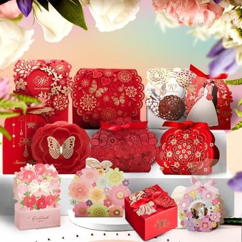 Laser Cut Flower Butterfly Wedding Candy Boxes 100 Pcs Elegant Paper Candy Gift Box For Baby Shower Birthday Party Supplies