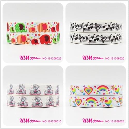 Q&N ribbon 7/8'' 22mm Heart Cute Cartoon Bear Printed Grosgrain Ribbon Webbing Bows Accessory 50yds/roll Free Shipping