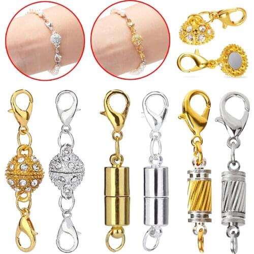 5pcs Rhinestone Metal Strong Magnetic Clasps With Lobster Clasp For Necklaces Bracelets Buckles DIY Jewelry Findings Accessories