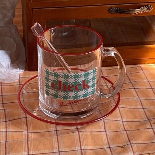 Printed Cute Cup Round Lattice Reusable Glass Cup Eco Friendly Coffee Mugs Tazas De Ceramica Creativas Kitchen Dining Bar EC50CP