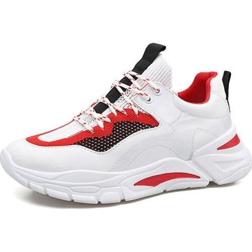 Men Chunky Sneakers Black Red Casual Dad Shoes for Male Mesh Breathable Lace-up Thick Sole Men Casual Shoes N8-09