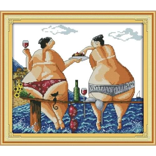 Enjoy in beach cross stitch kit cartoon 14ct 11ct count print canvas stitching embroidery DIY handmade needlework