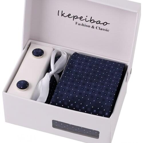 Brand Mens Tie Gents Fashion Neckties Corbatas Hombre Gravata Jacquard 8cm Formal Business Navy Dots Neckwear hanky Cufflinks