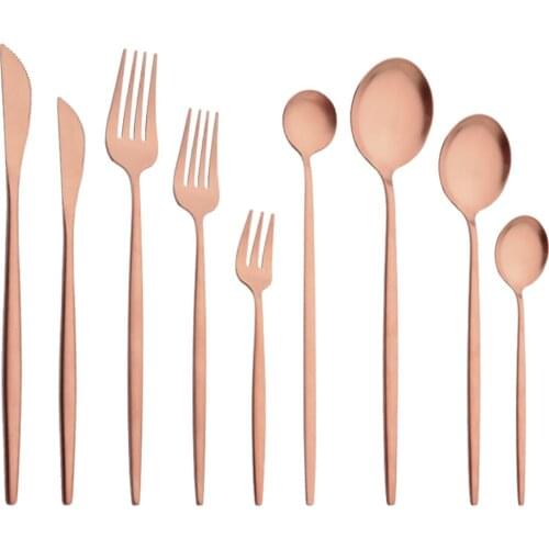 Tableware Matte Rose Gold Cutlery Set Stainless Steel Luxury Dinnerware Home Flatware Dessert Fork Tea Spoon Knife Kitchen Set