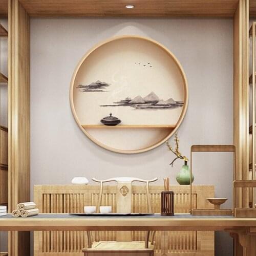 Chinese Style Porch Shelves for Wall Draw Circular Japanese Style Zen Restaurant Hang A Picture Corridor Teahouse Hanging Rack