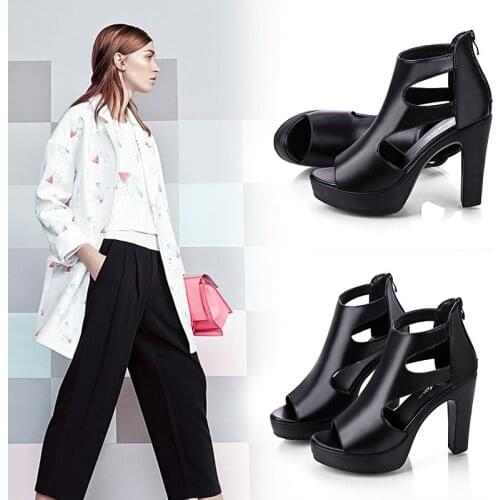 2020 new women sandals Solid color high heel zip mature sexy professional party wedding Basic Square heel female shoes U23-16