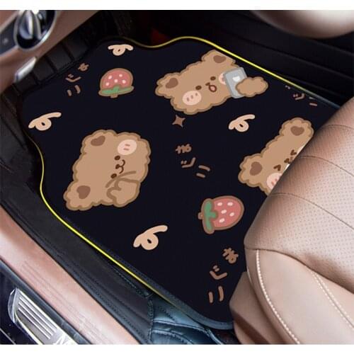 New Arrival Universal Short Plush Cartoon Bear Anti-dirty Anti-slip Protective Car Interior Foot Carpet Pad
