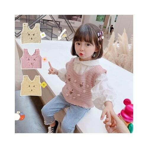 2020 Autumn Korean Style Baby Girl Vest Kids Girls Retro Loose Inner Camisole Girls Vest Baby Clothes Toddler Knitted Waistcoat