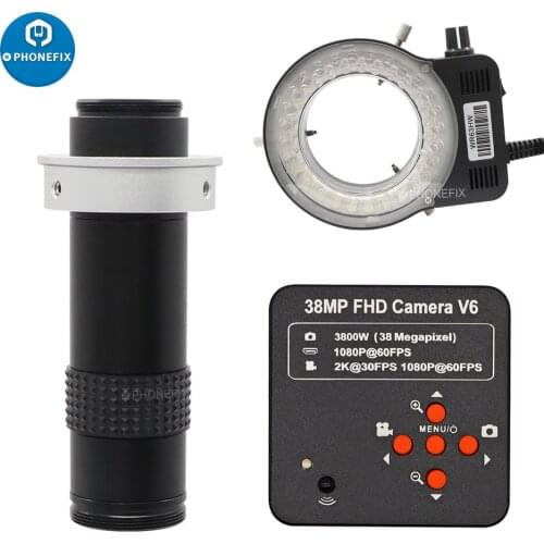 Full HD 1080P 60FPS 38MP HDMI USB Industrial Video Microscope Camera Electronic Microscopio with 120X C mount Lens 56 LED Light